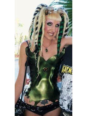 Blond Black & Green Dread Falls dreadlocks hair extensions cyber goth dreads
